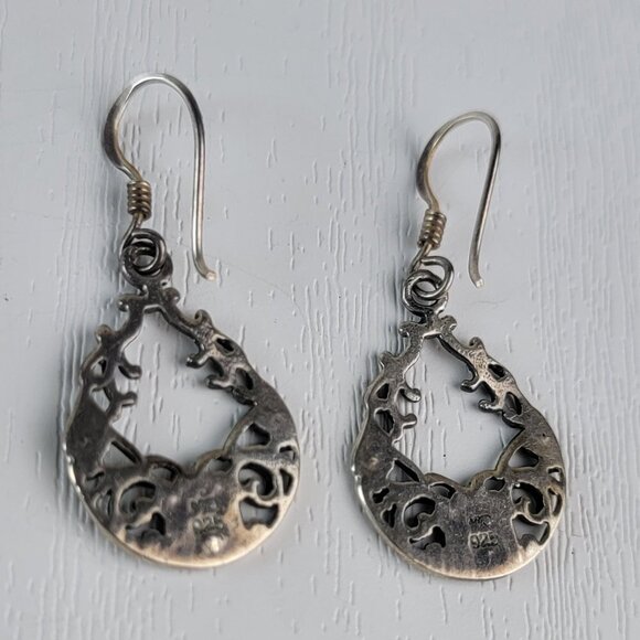 Vtg. Signed MO 925 Sterling Silver Marcasite Dangle Earrings 0.5" Pierced Hook - Picture 6 of 8